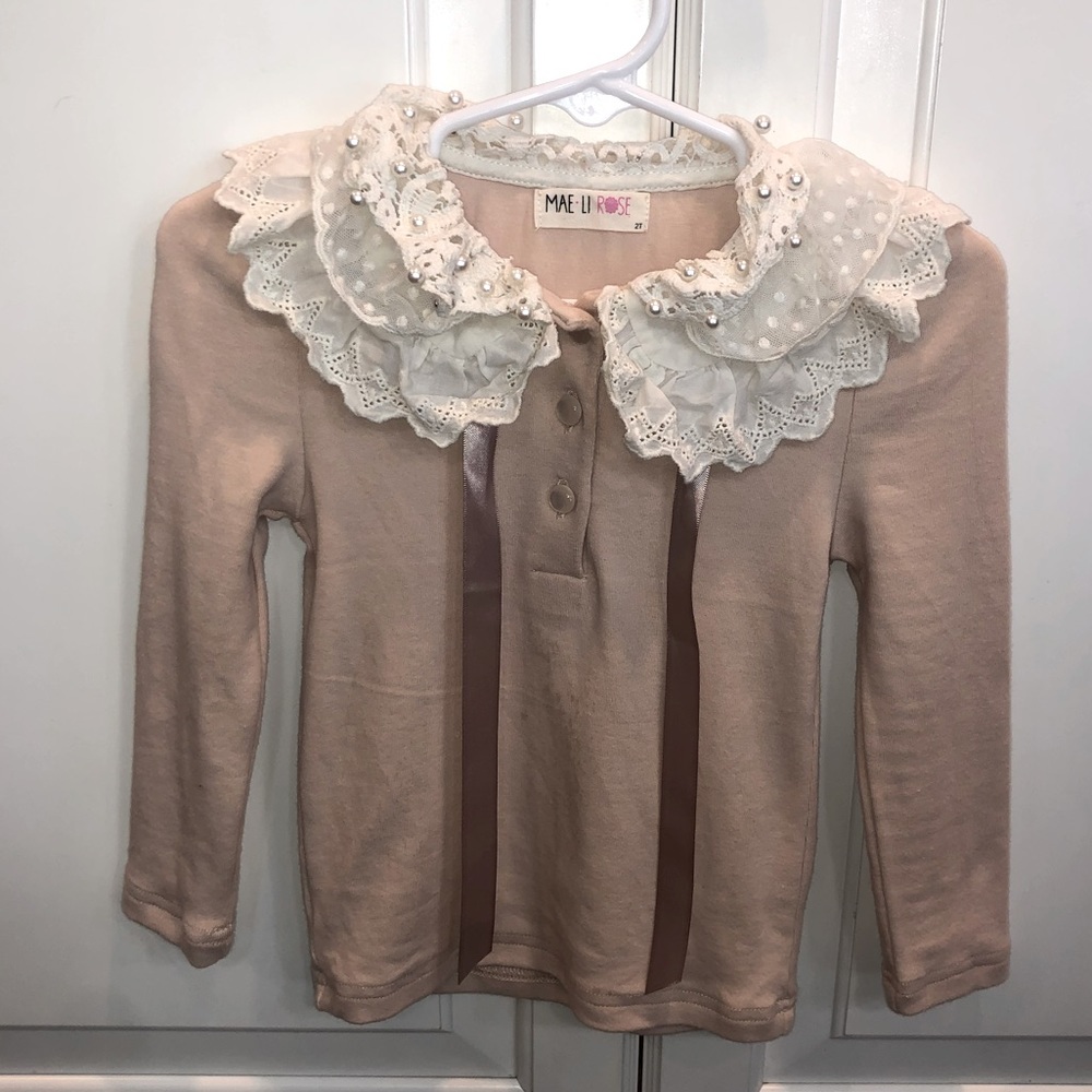 Mae Li Rose Lace Pearl Blouse Top